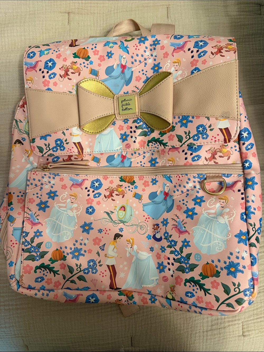 Petunia Pickle Bottom Pink Cinderella Storybook Bow diaper bag